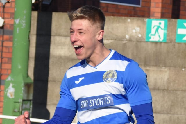 Lewis Stephens is all smiles after scoring for Glasshoughton Welfare. Picture: Rob Hare
