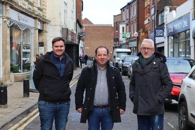 The council's portfolio holder for transport Matthew Morley (middle), with his deputy, George Ayre (left) and Pontefract Civic Society president Paul Cartwright.