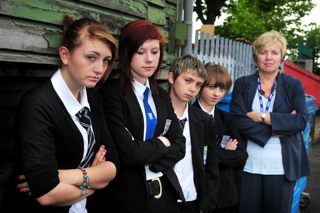 Knottingley High was one of five schools that missed out on school improvements as the government axed the scheme. Pictured: Headteacher Elizabeth Churton with L/R Jessica White, Natalie Downes, Nathan Garfoot and Beki Elcock.