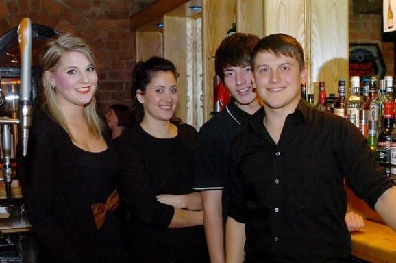 Staff at Red Bar with Rachel, Oli, Mark and Clare in 2012.