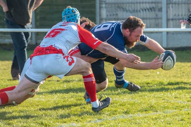 James Griffin shows a winger’s pace and skills to get the ball down in the corner for a try for Pontefract at Beverley. Picture: Jonathan Buck