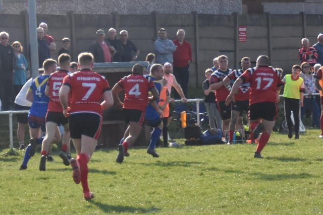 Normanton Knights players are forced to chase back after a Dudley Hill break. Picture: Rob Hare
