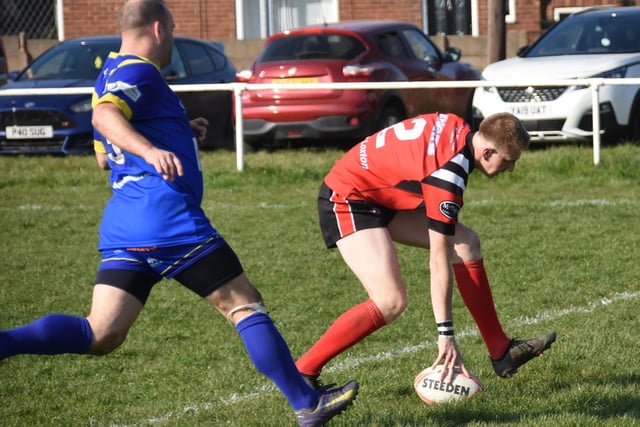 Charlie Barker plants the ball down for his try for Normanton Knights. Picture: Rob Hare