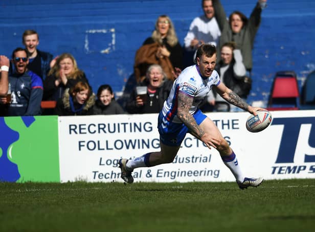 Brilliant: Wakefield winger Tom Johnstone scored two tries in the win over Salford. Picture: Jonathan Gawthorpe