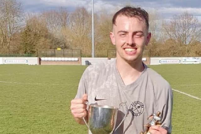 Austin Broadbent, two goal hero for Navigation Tavern in his side's 2-1 success over Angel Inn to secure the Championship One League Cup.