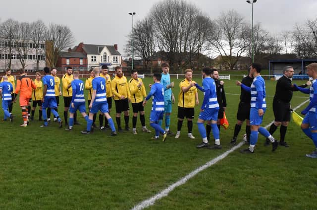 Player introductions at the start of Glasshoughton Welfare's final home match of the season when they took on Rainworth MW.