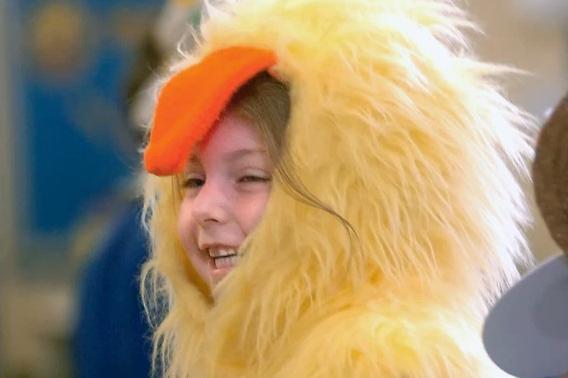 Libby Ballance dressed as a chick for the Easter bonnet parade and concert at All Saints Infant school, Normanton, in 2007.