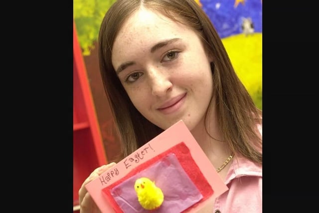 Heather Lockwood (14) a pupil at Horbury School with hand-made Easter card.