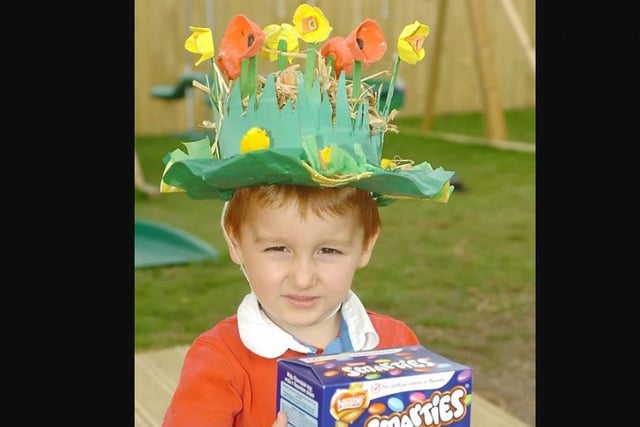 William Black, aged three, with his winning bonnet at Kirkhamgate Pre School.