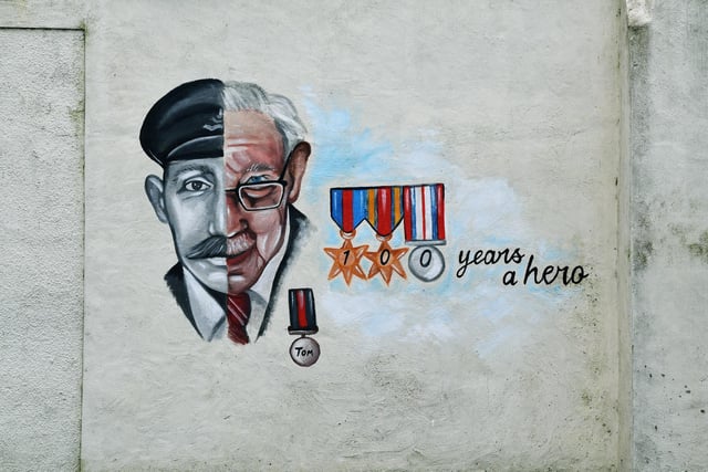 A mural celebrating army veteran Captain Sir Tom Moore who raised money for NHS charities