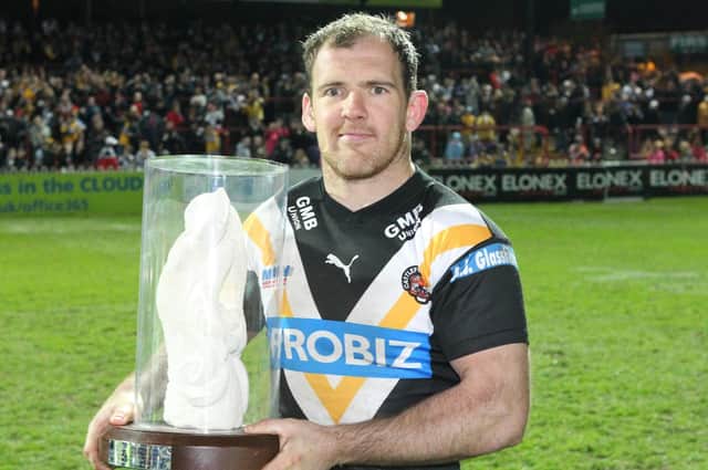 Danny Orr with the Adam Watene Memorial Trophy, which he collected as skipper of Castleford Tigers when they beat Wakefield Trinity Wildcats 34-16 in the first of the Easter, 2012 Super League matches.
