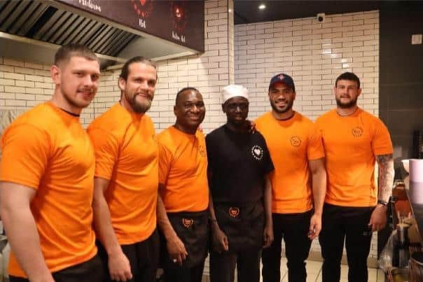 Liam Kay, Brad Walker, Bill Tupou and Jay Pitts, pictured with the team at Casa Peri Peri.