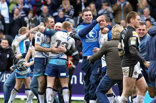 Featherstone Rovers players celebrate their stunning 23-16 win over Castleford Tigers in the fourth round of the Challenge Cup, 10 years ago this week.