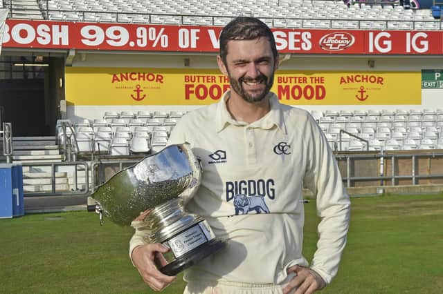 Castleford CC captain David Wainwright with the Yorkshire Premier Leagues Championship trophy, which the team will be looking to defend this year.
