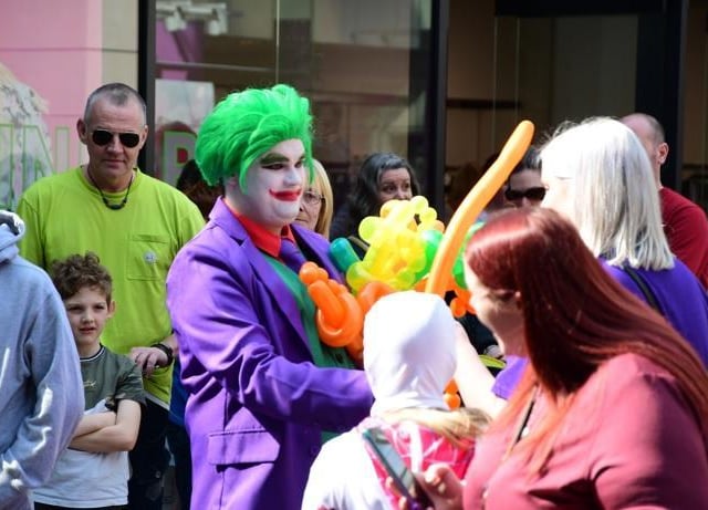 The Joker had a break from his evil ways to chat with shoppers.
