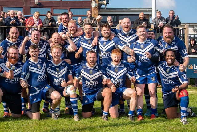 More celebrations for the Pontefract team who remained unbeaten at home all season. Picture: Jonathan Buck