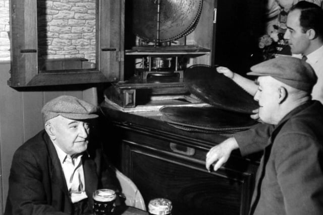 79-year-old Billy Guy and 80-year-old Walt Hepworth, both ex-miners in the Boat Inn, Allerton Bywater, 1960.