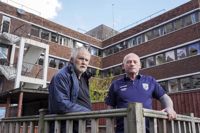 Gary Martin and Alan Tonks are fed up of the vandalism occurring in the derelict building on Horsefair, Pontefract