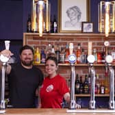 Carl and Tiff Jeffery behind the bar of the Ma Ox on Ropergate, Pontefract.