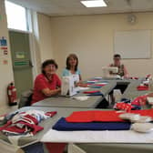 At the bunting workshop, from left  Sue Gardner, Kerry Screeton, Ruth Dobson, Jackie Fox and Helen Penty.
