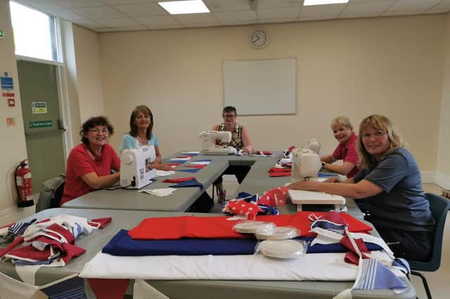 At the bunting workshop, from left  Sue Gardner, Kerry Screeton, Ruth Dobson, Jackie Fox and Helen Penty.