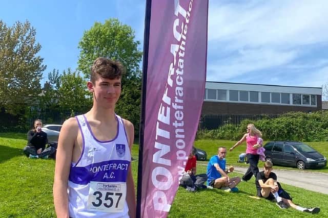 Jack Holmes flying the flag for Pontefract Athletics Club with success in the Yorkshire County Track and Field Championships.