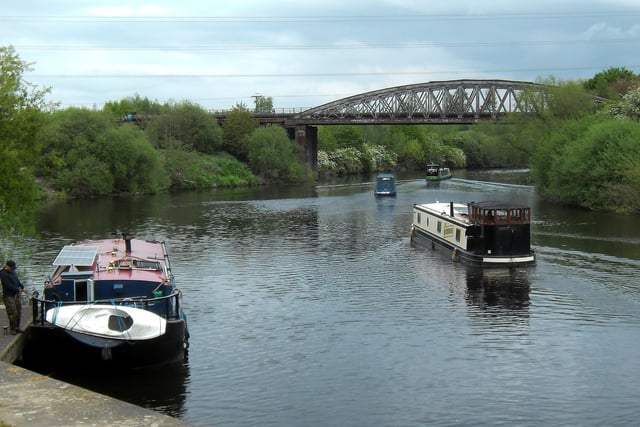 Boats heading for the Iron Bridge viaduct at Castleford, by Derek Dye.