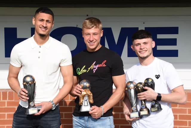 Award winners at Glasshoughton Welfare’s presentation night Sam Nelson, Lewis Stephens and Carl Robinson . Picture: Rob Hare