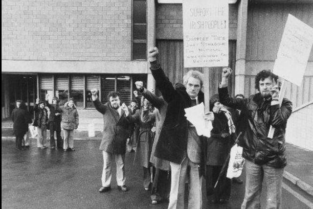 Members of the Sinn Fein provisionals (Midland branch) demonstrate outside Wakefield Prison. where two IRA prisoners are on hunger strike in 1976.