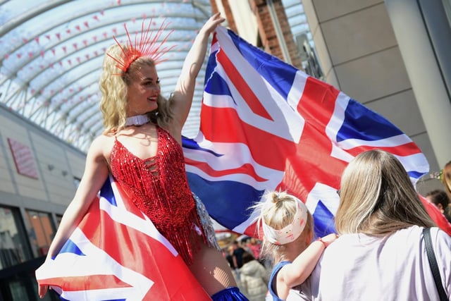 Stilt walkers and cosplay queens from Game of Thrones and Frozen all celebrated the Jubilee at Trinity Walk.