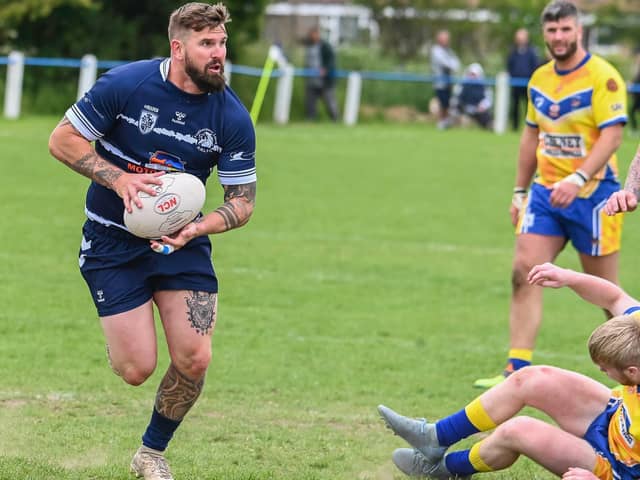 Australian Mike Wise scores the second of his two tries for Featherstone Lions against Oulton Raiders. Picture: Jonathan Buck