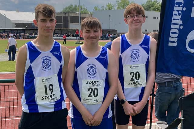 Pontefract AC athletes Jack Holmes, Harrison Carter and Archie Fraser, who represented Yorkshire in the Northern Inter Counties Championships.
