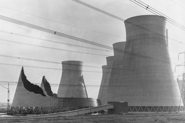 Two of the three 350ft cooling towers in Ferrybridge, Yorkshire, which collapsed in a 100mph gale causing £2 million of damage.