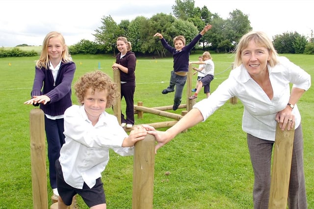 Horbury and Ossett Rotary Club donated money to Netherton Junior and Infant School for a new play area. School head Mrs Wendy Mason on the endevour trail with Yr 6 pupils.