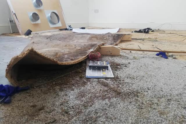 Soil dumped across a bedroom floor