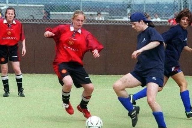 Centenary Cup 1998, North of England Women's five-a-side, South Leeds Stadium, Wakefield Panthers on the attack against Manchester United "B".