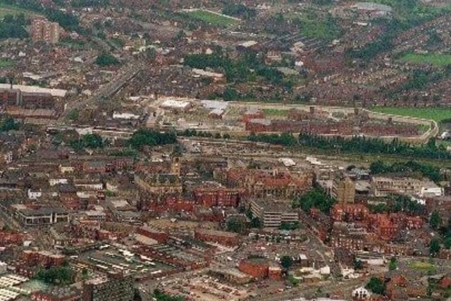 View across Wakefield looking at Wakefield's prison in 1998.
