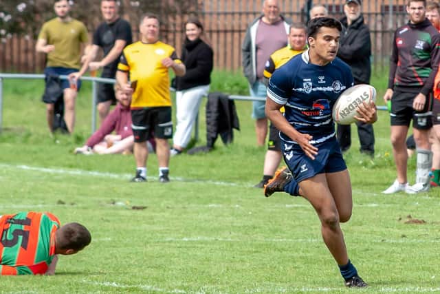 Prashant Veerasamy raced in for a try in Featherstone Lions' victory over Skirlaugh. Picture: Jonathan Buck