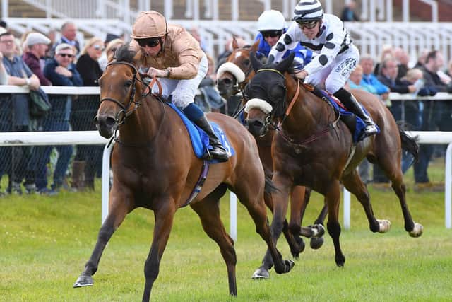 Commandment draws clear to give jockey William Buick one of his three winners at Pontefract. Picture: Alan Wright