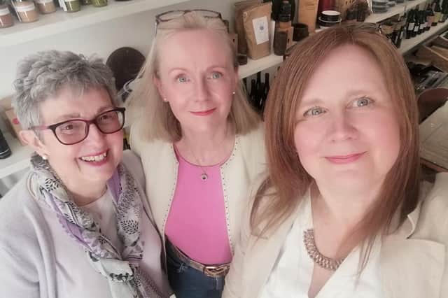Sarah with her sister, Jane, and her mum, Denise.