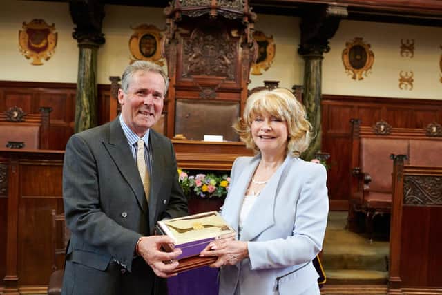 Lord St Oswald was awarded the freedom of Wakefield by council Leader Denise Jeffery at a ceremony at County Hall. Picture by Paul Medlock