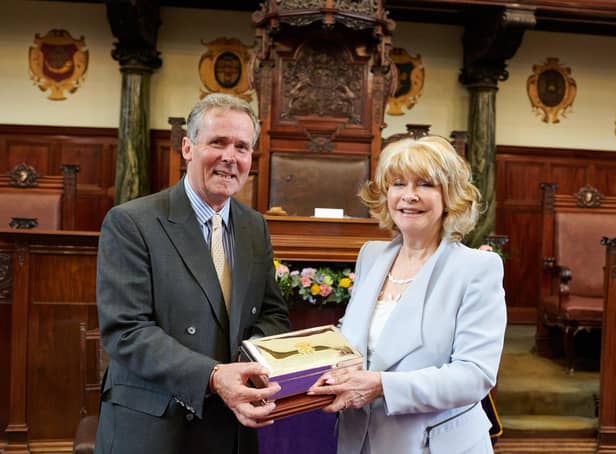 Lord St Oswald was awarded the freedom of Wakefield by council Leader Denise Jeffery at a ceremony at County Hall. Picture by Paul Medlock