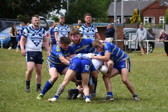 A Normanton Knights player has nowhere to go up against four Beverley tacklers. Picture: Rob Hare