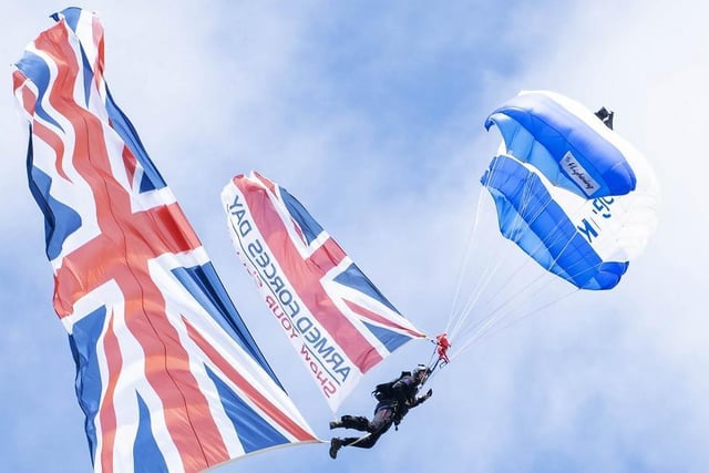 The celebrations included a Battle of Britain Memorial Flight Flypast from the Lancaster Bomber, and an exciting free fall parachute display by The Wings Parachute Display Team. (Scott Merrylees)