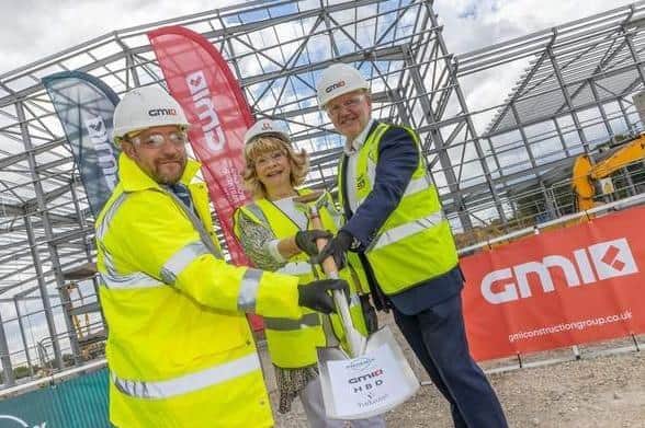 (From left) Martin Watson, GMI Construction Director, Wakefield council leader Denise Jeffery, and Steve Anderson, PHOENIX Group’s UK Group Managing Director