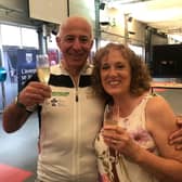 Glyn and his wife, Alison, toasting his arrival in France.