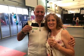 Glyn and his wife, Alison, toasting his arrival in France.
