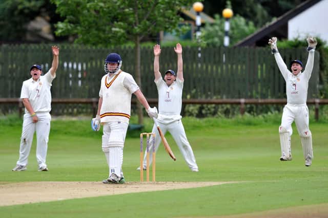 Howzat: Methley batsman James Glynn is given out lbw off the bowling of Townville's Wade Lezar as Jack Hughes, Tim Walton and Liam Booth appeal. The occasion was a Heavy Woollen Cup quarter-final between the two local rivals a decade ago.