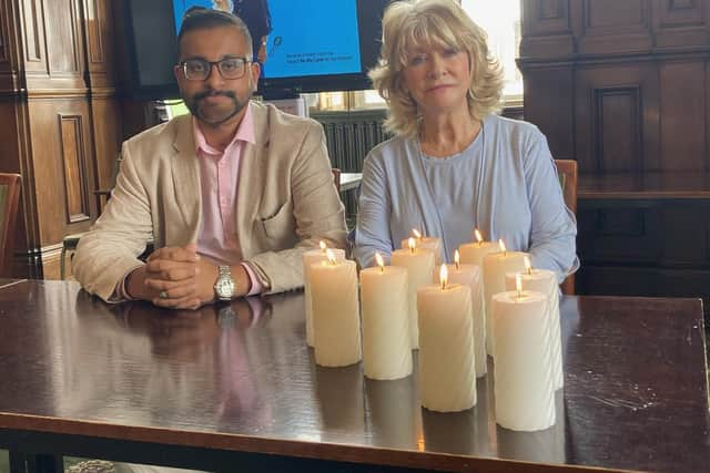 Councillor Usman Ali and Wakefield Council Leader Denise Jeffery at the Srebrenica memorial at Wakefield Town Hall