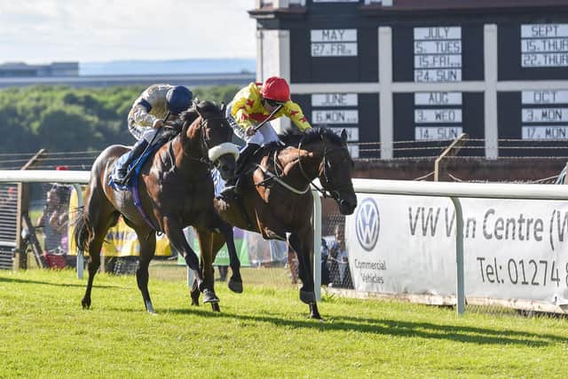 Braveheart Boy just gets the better of Washington Heights in a thrilling finish at Pontefract. Picture: Hannah Ali